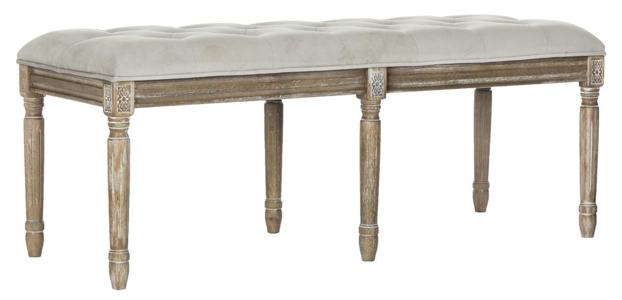 Rocha 19'' H French Brasserie Tufted Traditional Rustic Wood Bench
