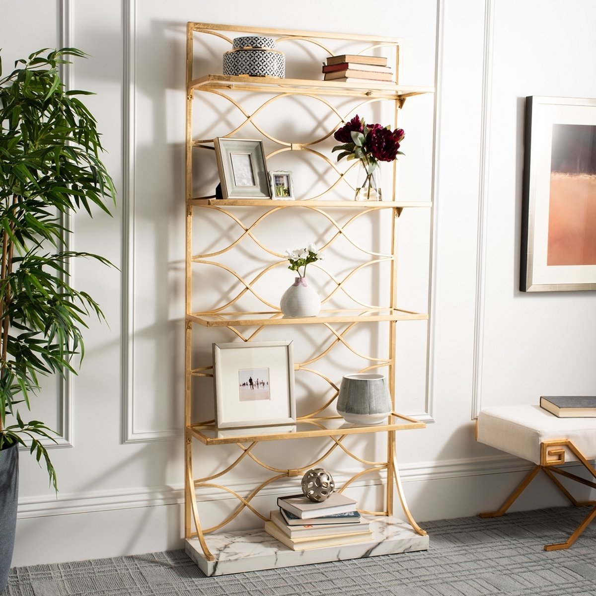 Spano 4 Glass Tier Marble Base Etagere