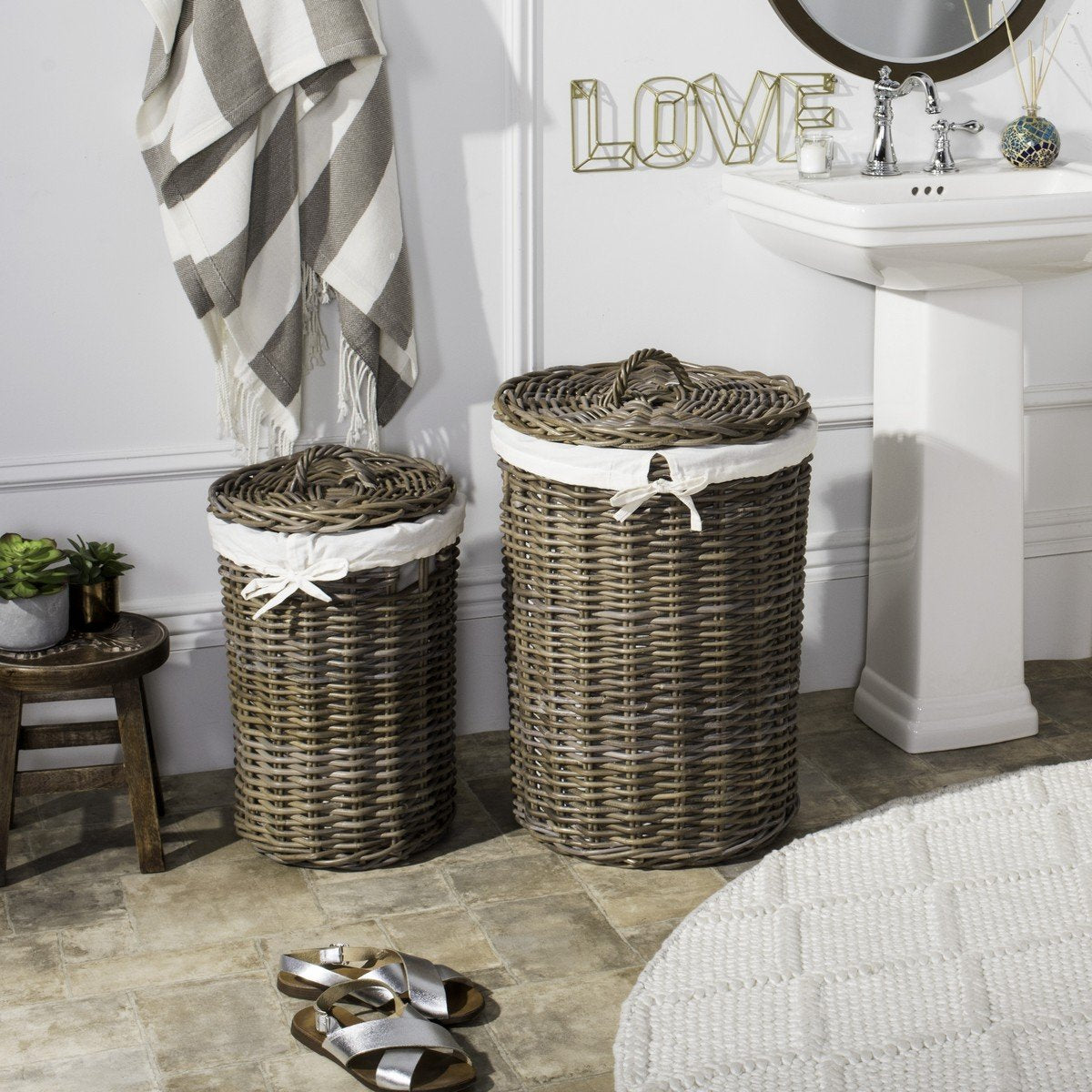 Millen Rattan Round Set Of 2 Laundry Baskets