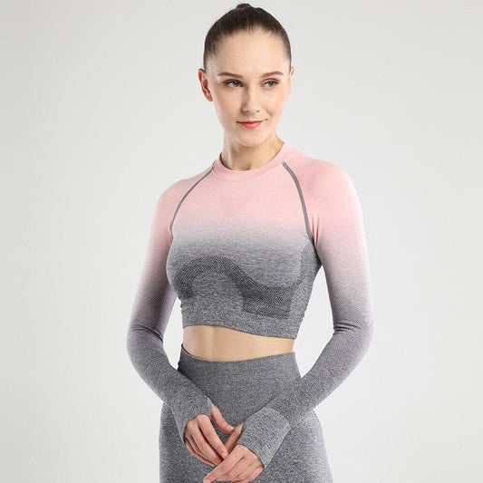 Astoria Seamless Ombre Sleeved Crop - Grey/Pink