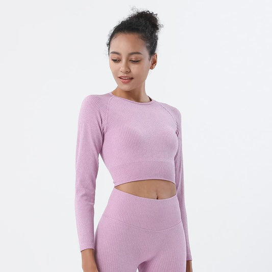 Astoria Seamless Ribbed Sleeved Crop - Rose Pink