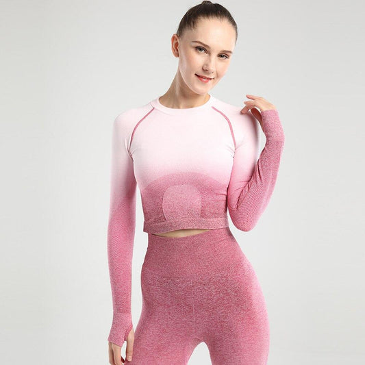 Astoria Seamless Ombre Sleeved Crop - Maroon