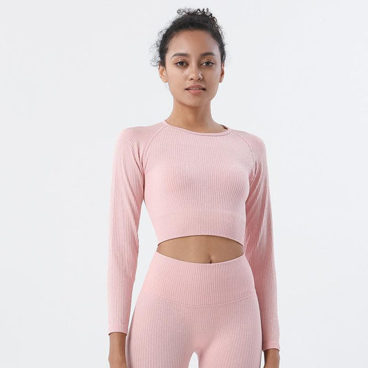 Astoria Seamless Ribbed Sleeved Crop - Soft Pink