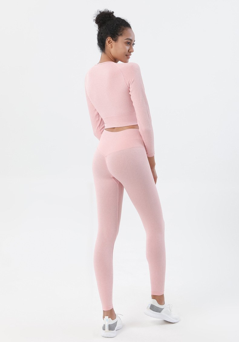 Astoria Seamless Ribbed Sleeved Crop - Soft Pink