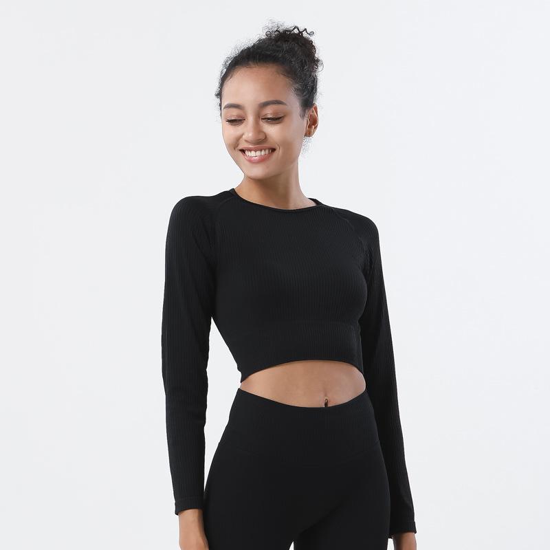 Astoria Seamless Ribbed Sleeved Crop - Black