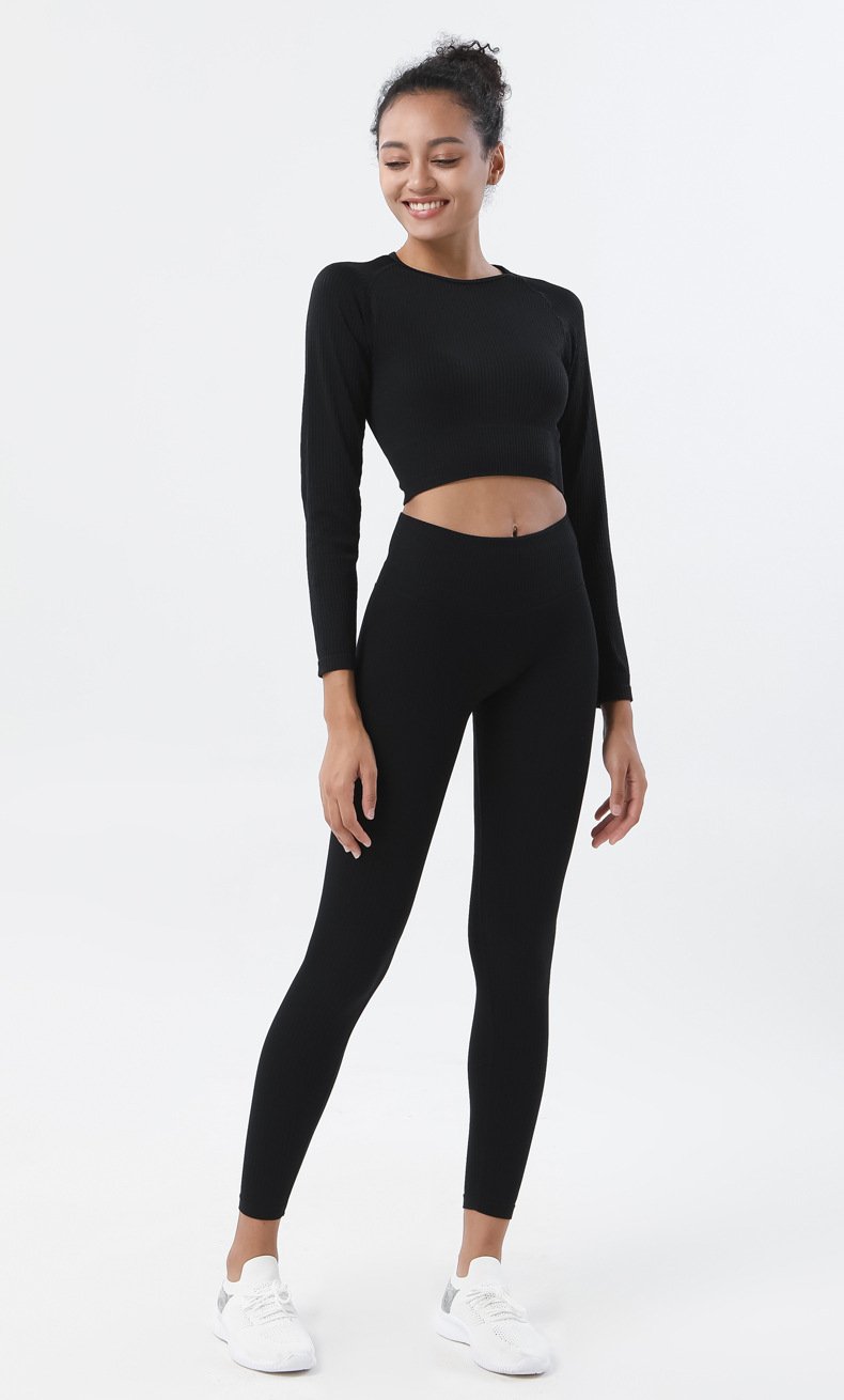 Astoria Seamless Ribbed Sleeved Crop - Black
