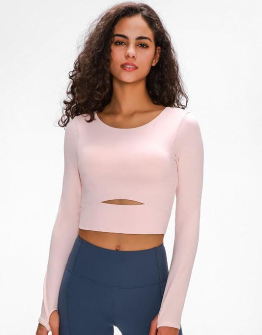 Astoria LUXE Sleeved Cut Out Sports Crop - Powder Pink