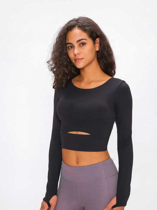 Astoria LUXE Sleeved Cut Out Sports Crop - Black