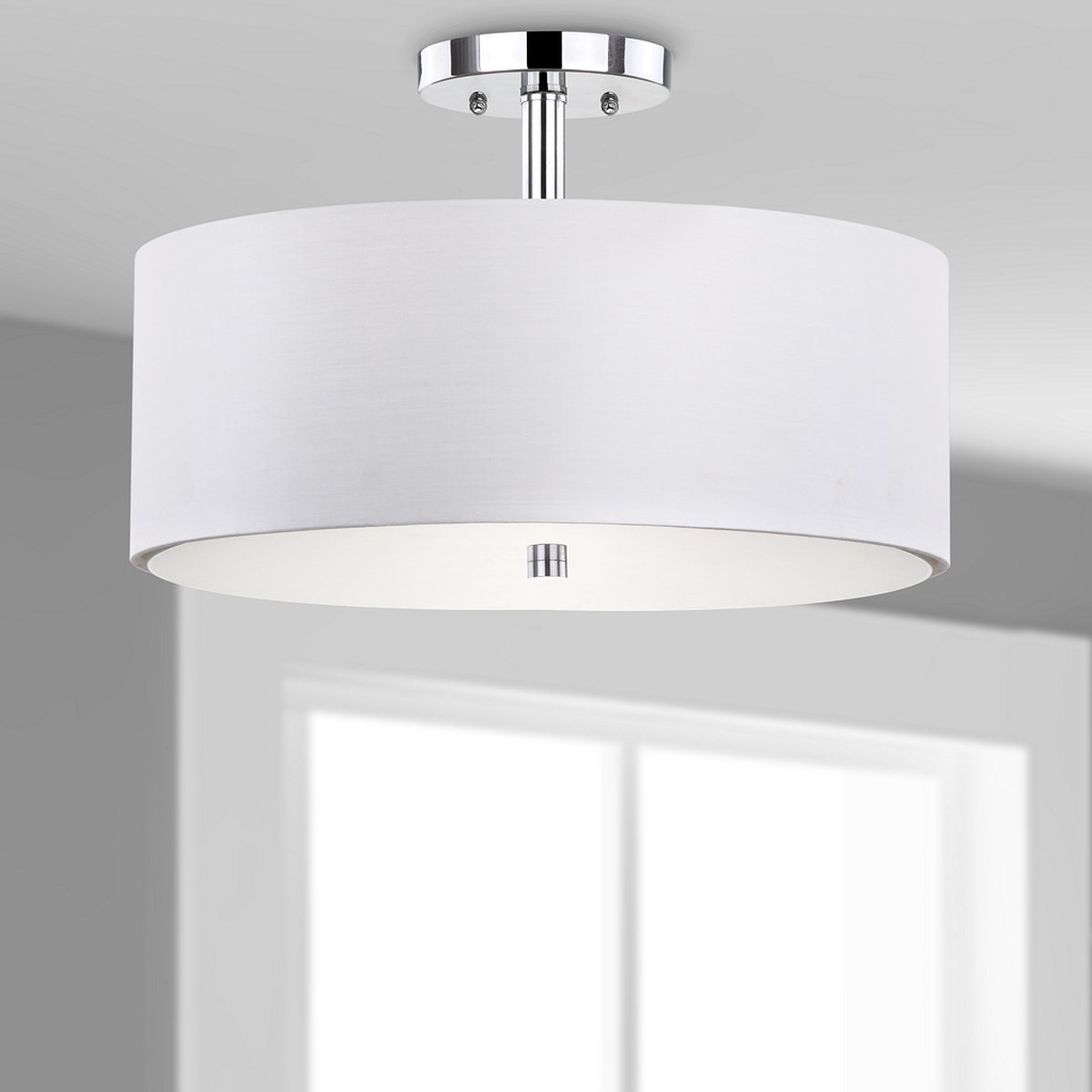 Clara 3 Light Chrome 16-Inch Dia Semi Flush Drum Light