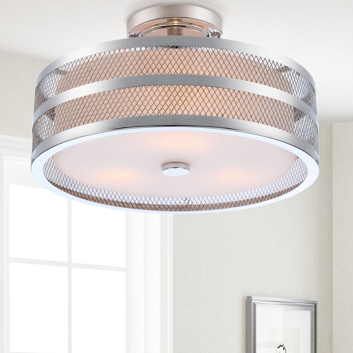 Greta 3 Light Chrome 15.75-Inch Dia Veil Semi Flush