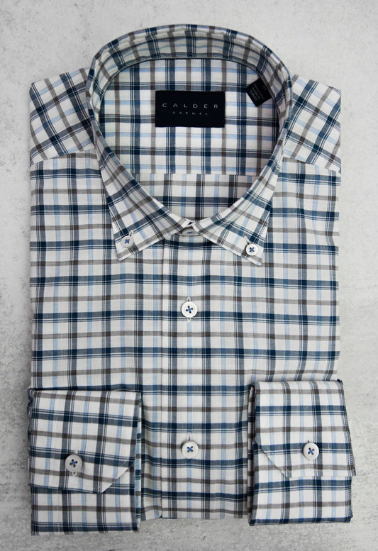 Calder Carmel Lux Melange Poplin Check in Sand