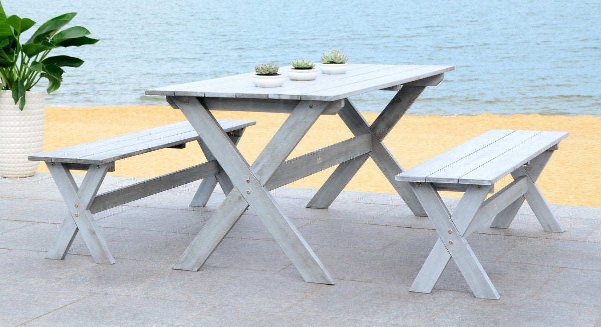 Marina 3 Piece Dining Set With 63-inch L Table And 2 Backless Benches