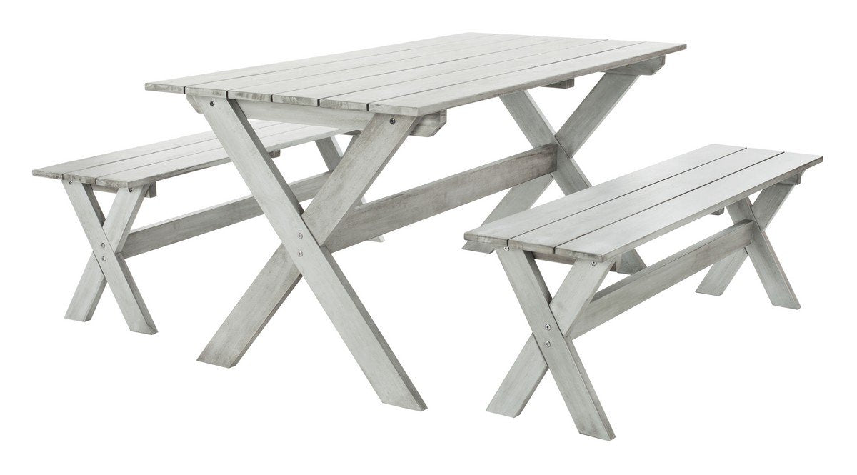 Marina 3 Piece Dining Set With 63-inch L Table And 2 Backless Benches