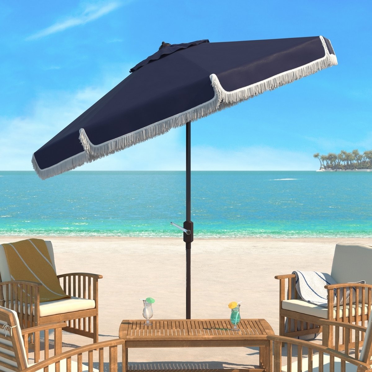 Milan Fringe 9ft Crank Outdoor Auto Tilt Umbrella