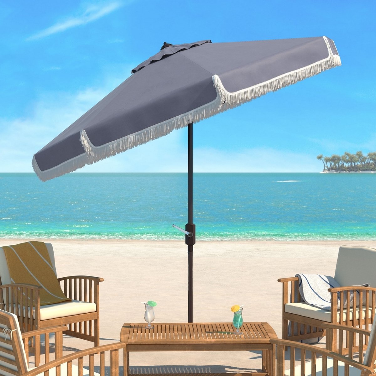 Milan Fringe 9ft Crank Outdoor Auto Tilt Umbrella