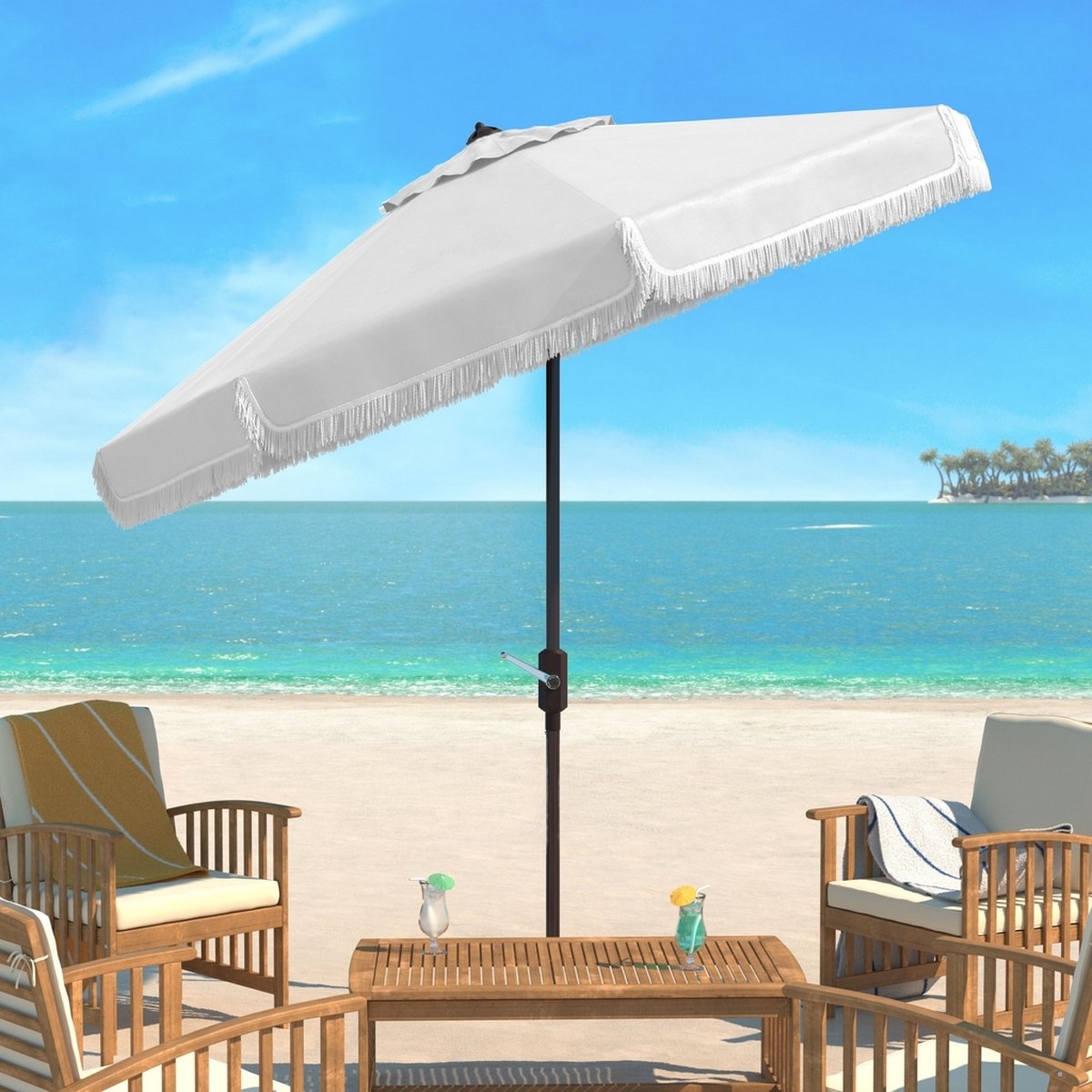 Milan Fringe 9ft Crank Outdoor Auto Tilt Umbrella