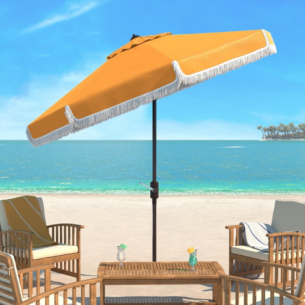 Milan Fringe 9ft Crank Outdoor Auto Tilt Umbrella