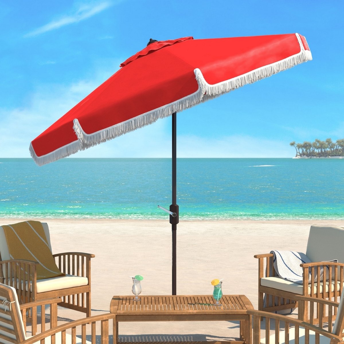 Milan Fringe 9ft Crank Outdoor Auto Tilt Umbrella