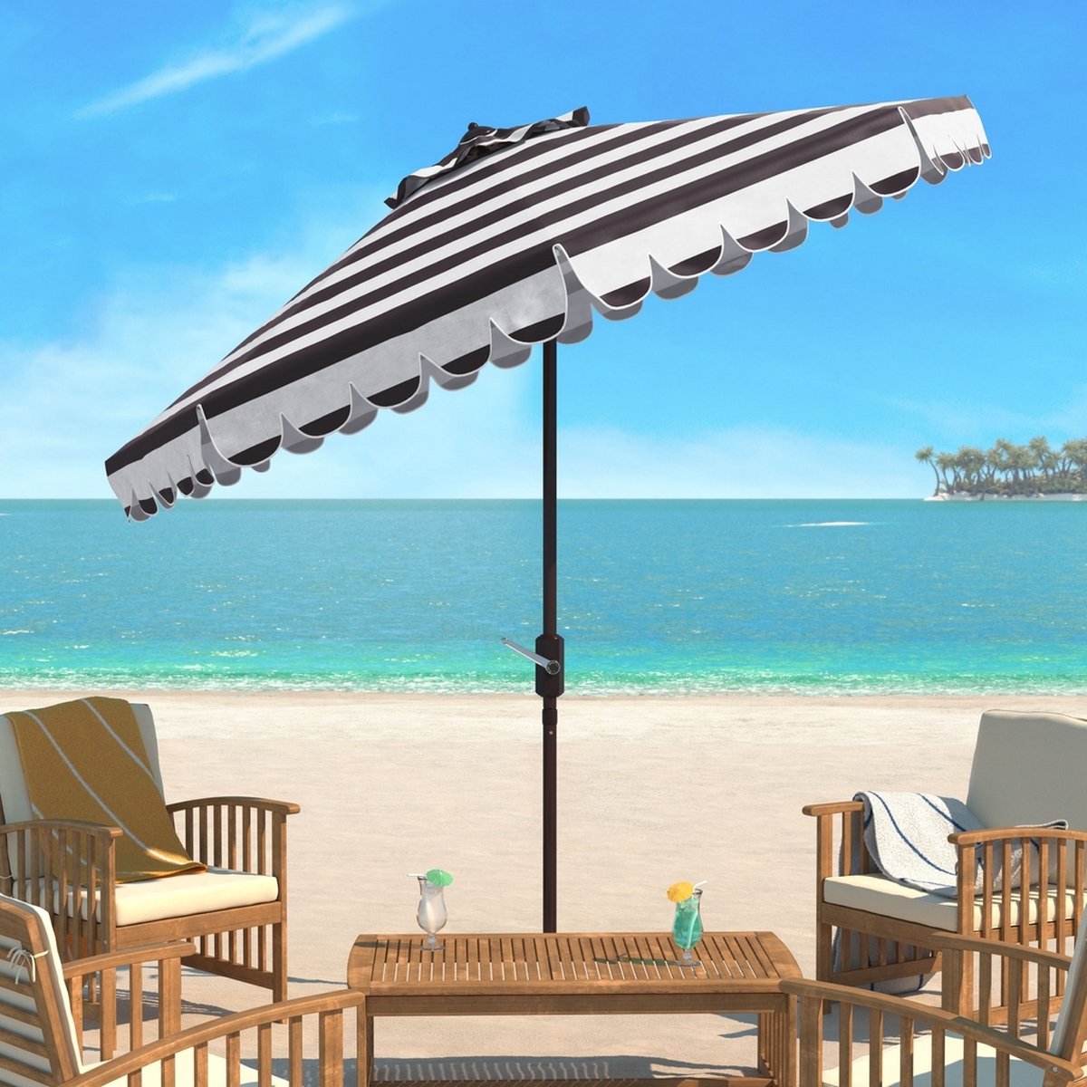 Maui Single Scallop Striped 9ft Crank Auto Tilt Umbrella