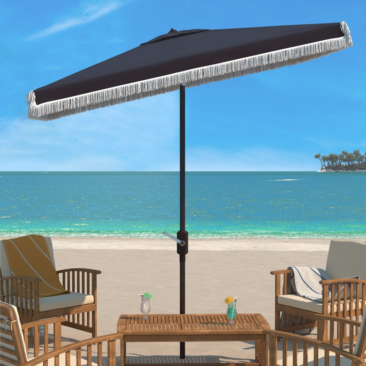 Milan Fringe 6.5 X 10 Ft Rect Crank Umbrella