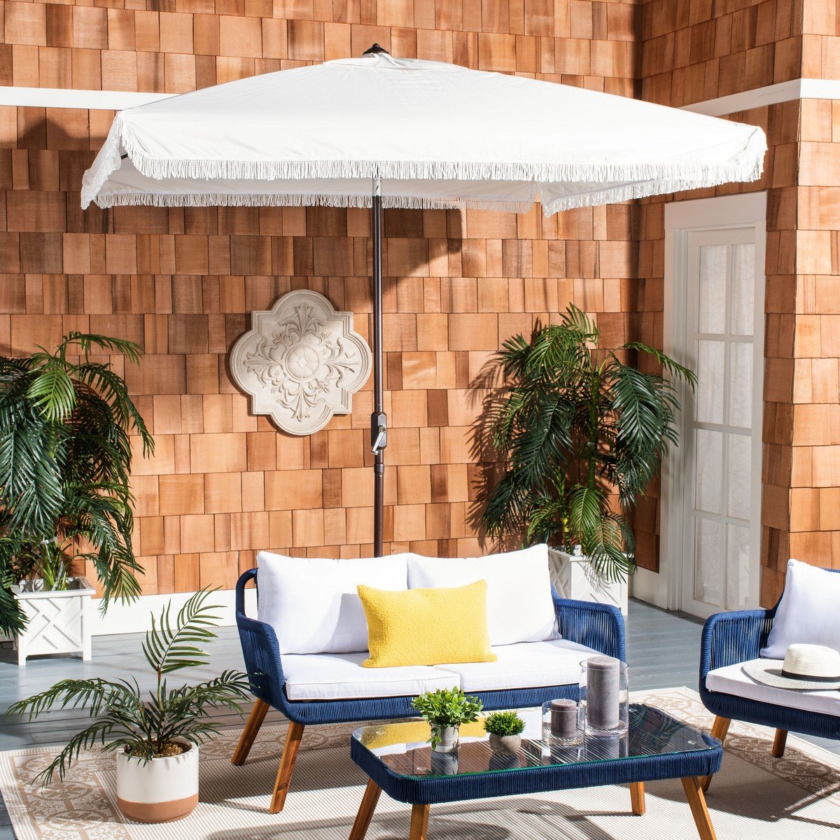 Milan Fringe 7.5 Ft Square Crank Umbrella
