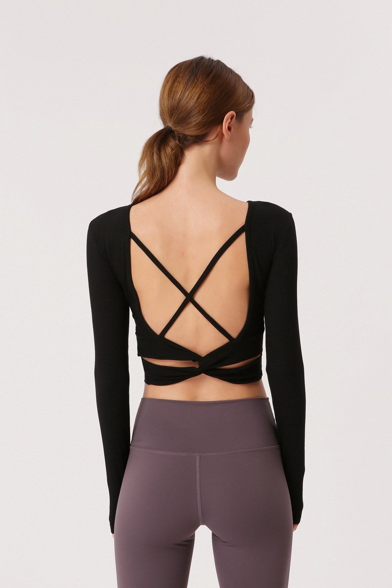 Astoria Ribbed Open-Back Crop - Black
