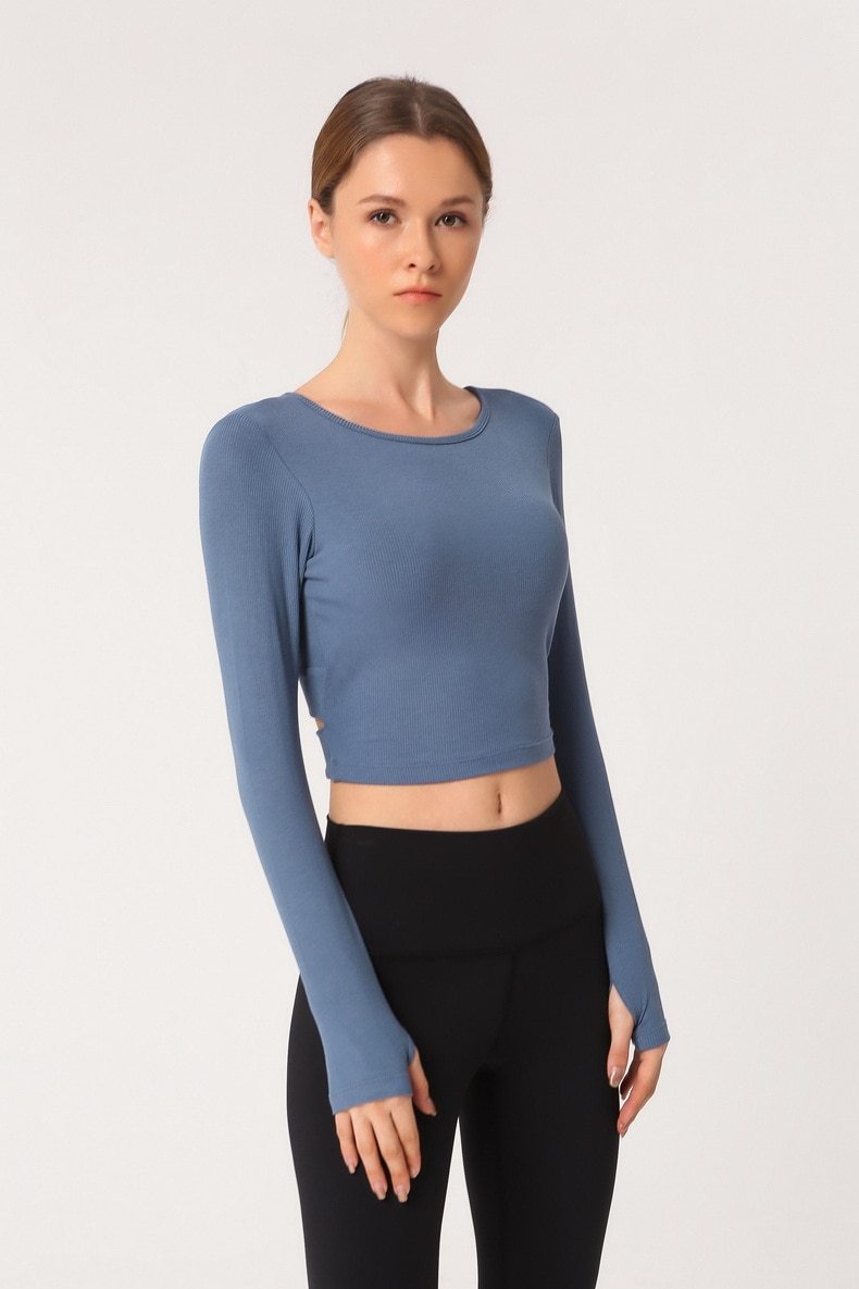 Astoria Ribbed Open-Back Crop - Dusty Blue