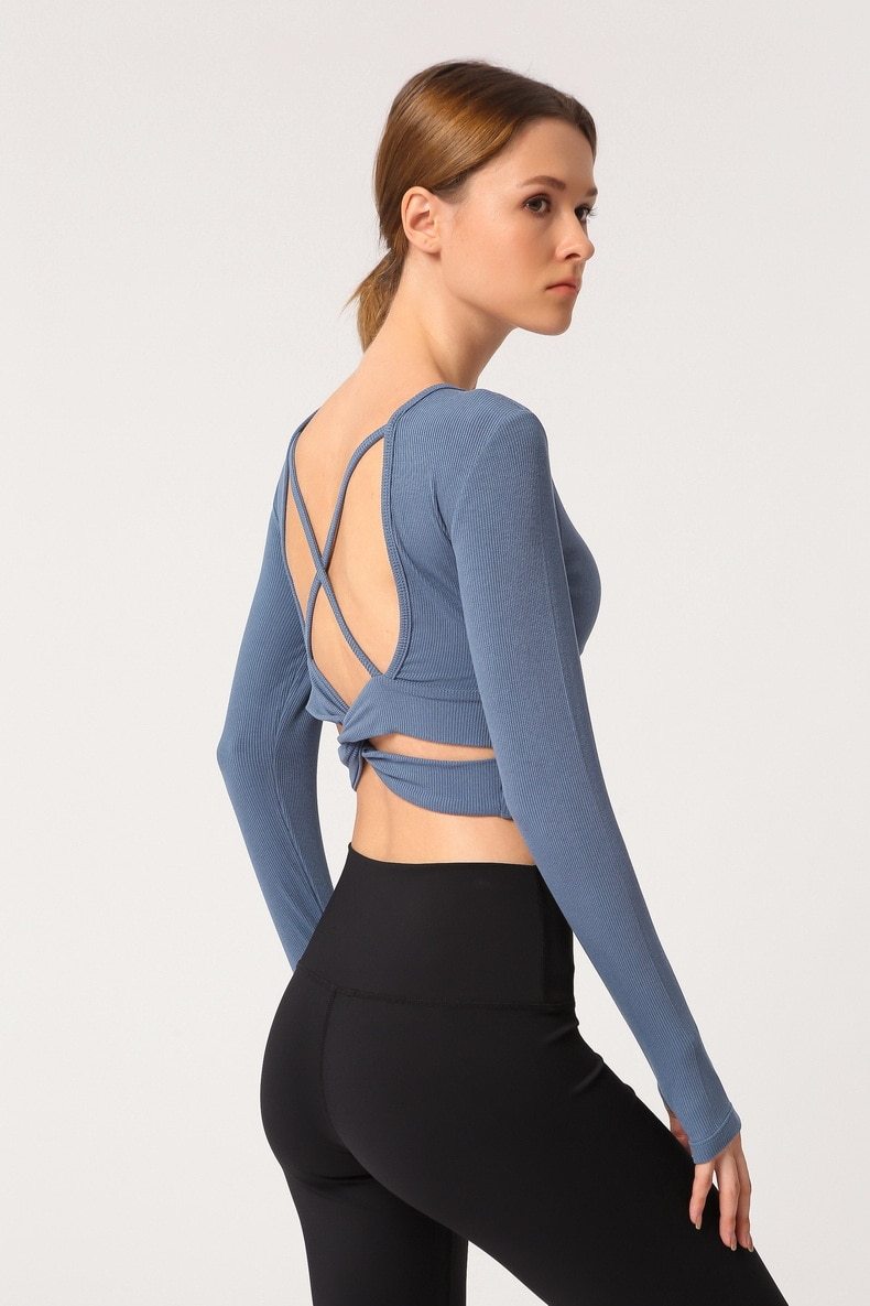 Astoria Ribbed Open-Back Crop - Dusty Blue