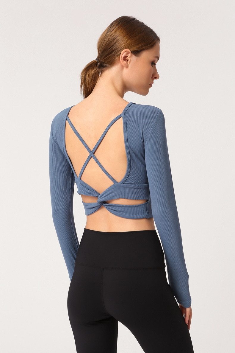 Astoria Ribbed Open-Back Crop - Dusty Blue