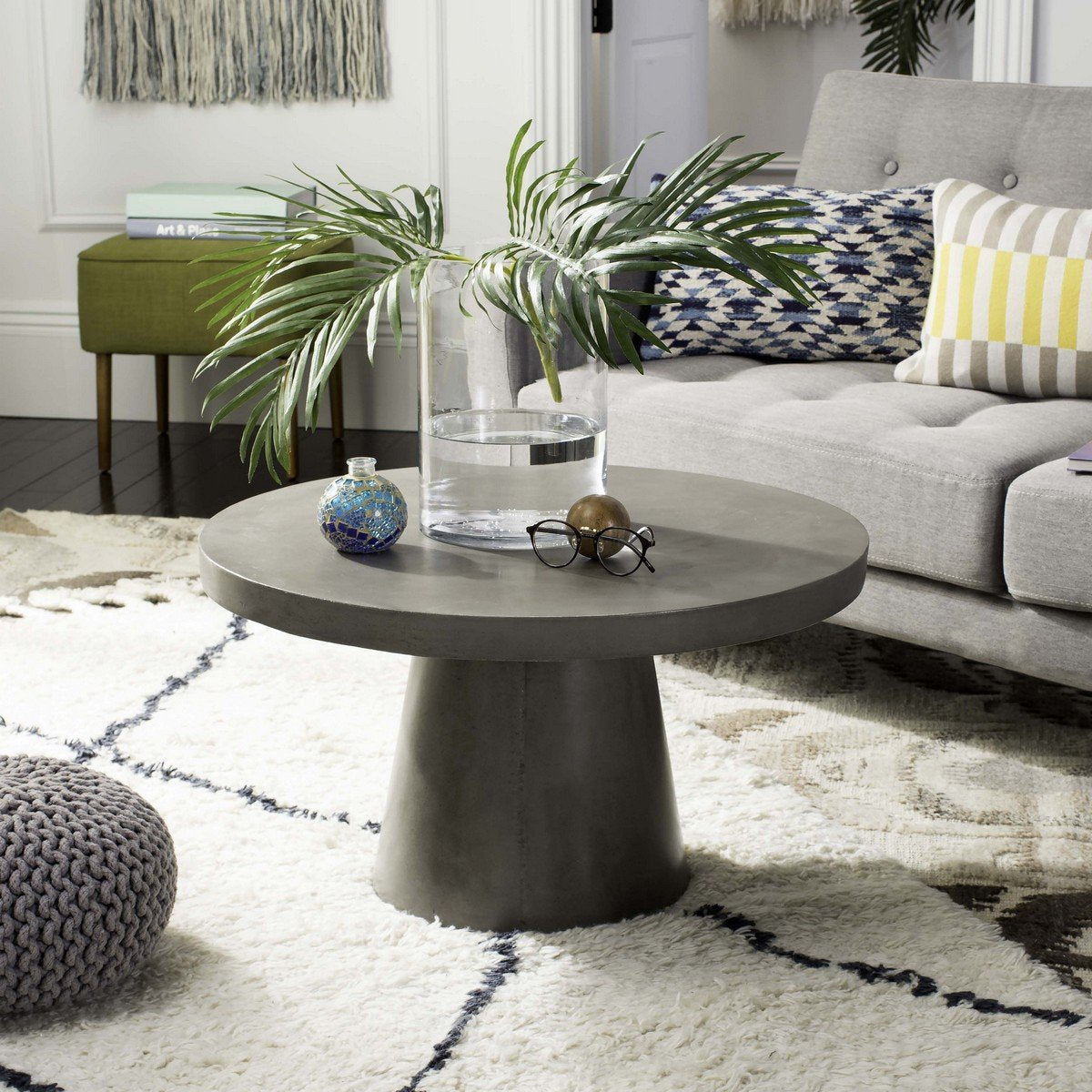 Delfia Indoor - Outdoor Modern Concrete Round 27.56-inch Dia Coffee Table