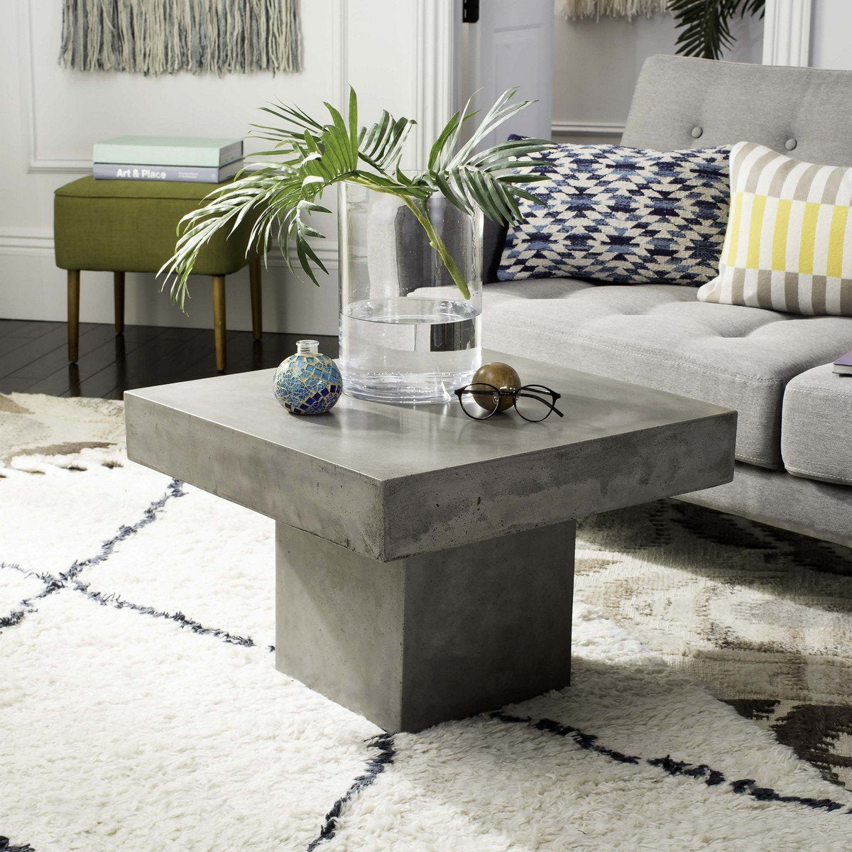 Tallen Indoor - Outdoor Modern Concrete 15.75 Inch H Coffee Table