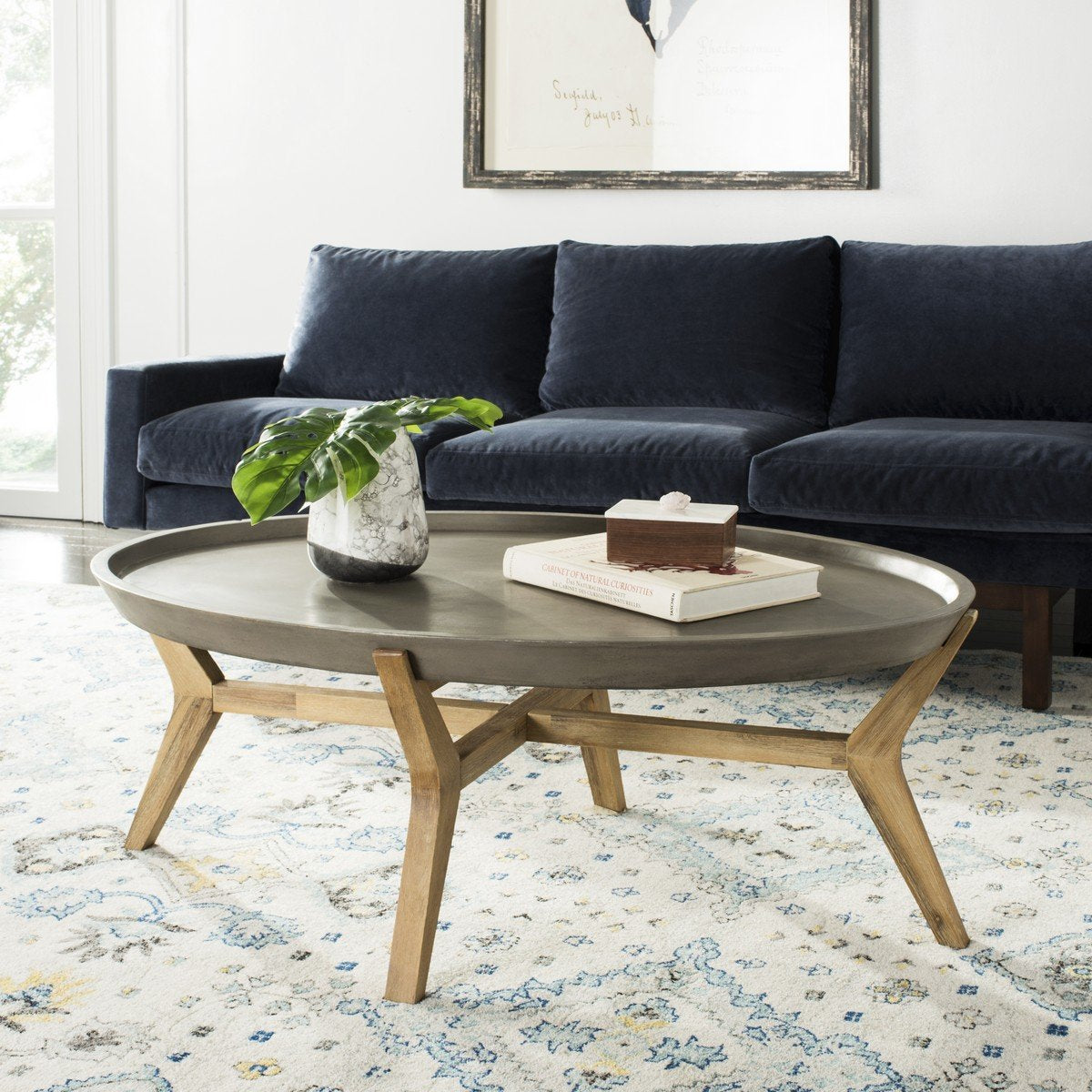 Hadwin Indoor/outdoor Modern Concrete Oval 31.5-inch Dia Coffee Table